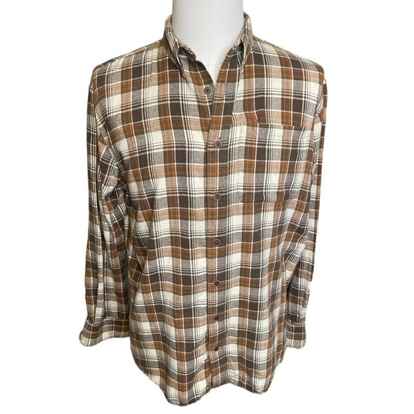 Cabela's Flannel Brown Plaid Mens Large Tall Shirt Long Sleeve Button Down - Picture 1 of 9